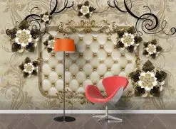 طرح پترن کاغذ دیواری گل طلایی سه بعدی برجسته لاکچری