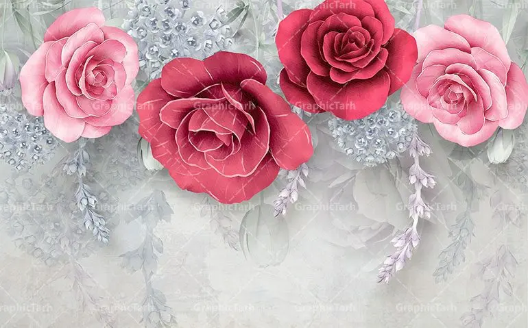 فایل پوستر دیواری سه بعدی طرح گل های رز قرمز و صورتی برجسته فایل پوستر دیواری سه بعدی طرح گل های رز قرمز و صورتی برجسته