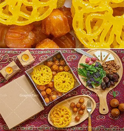 عکس زولبیا و بامیه در سفره افطاری عکس زولبیا و بامیه در سفره افطاری | عکس استوک با کیفیت سفره افطاری دانلود فایل عکس با کیفیت زولبیا و تصویر بامیه در سفره افطاری ماه رمضان فایل تصویر با کیفیت عالی زولبیا بامیه خرما رطب و انجیر در ظرف سفره افطاری این فایل زیبا در فرمت JPG و به صورت تصویر باکیفیت در اختیار کاربران سایت گرافیک طرح قرار گرفته است. از این عکس می توانید در طرح های ماه مبارک رمضان استفاده کنید. عکس زولبیا و بامیه در سفره افطاری با کیفیت عالی پس زمینه عکس زولبیا بامیه سفید و رنگبدی تصویر روشن می باشد. شما می توانید با خرید اشتراک نمونه طرح تصویر زولبیا بامیه را بصورت رایگان دانلود کنید. با تغییر در ابعاد عکس زولبیا بامیه ماه رمضان می توانید به عنوان بنر افطاری رمضان نیز استفاده نمایید. ماه رمضان رَمَضان یا رَمَضانُ المُبارَک نهمین ماه قمری که روزه در آن بر مسلمانان واجب است. این ماه را بهترین زمان برای نزدیکشدن انسان به خداوند دانستهاند. عبادت و روزهداری در ماه رمضان را بخشی از هویت مسلمانان در جهان امروز برشمردهاند. زولبیا بامیه زولبیا بامیه جزو شیرینی ها پر طرفدار میان ایرانی ها می باشد این شیرینی ها مانند گوش فیل اصلیت هندی دارند. در ماه مبارک رمضان زولبیا و بامیه در سفره افطاری ایرانیان کاربرد زیادی دارد. تصاویر زولبیا و بامیه,زولبیا و بامیه,طرح های ماه رمضان,عکس زولبیا,عکس بامیه,عکس زولبیا بامیه با کیفیت عالی,دانلود فایل عکس باکیفیت زولبیا و تصویر بامیه افطاری ماه رمضان