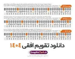 طرح تقویم افقی 1404 خام و قابل ویرایش | فایل طرح تقویم افقی سال 1404 بصورت لایه باز و قابل ویرایش از موسسه ژئوفیزیک دانشگاه تهران دانلود فایل طرح تقویم افقی لایه باز سال 1404 قابل ویرایش و آماده قالب جدول خام تقویم خطی سال ۱۴۰۴ خام با فرمت PSD با قابلیت ویرایش در فتوشاپ همراه با تمامی تعطیلات رسمی و مناسب ها تقویم لایه باز 1404 خطی جدول تقویم 1404 بصورت خطی برای هر ماه بصورت مجزا جهت استفاده شما مشترک گرامی و مدیریت زمان، طراحی شده است، فایل تقویم سال هزار و چهارصد و چهار هجری شمسی مناسب برای استفاده در تقویم دیواری و تقویم رومیزی می باشد. طرح تقویم سال ۱۴۰۴ که هر فصل دارای رنگ مناسب است. طرح جدول تقویم افقی سال 1404 لایه باز و با قابلیت ویرایش طرح تقویم خام 1404 لایه باز با فرمت psd و قابل ویرایش در فتوشاپ ، با رزولوشن 300 و قابل تغییر سایز است. تقویم سال 1404 بصورت 12 فایل که برای هر ماه است. فایل تقویم خام سال 1404 هجری شمسی مناسب برای استفاده در تقویم دیواری و تقویم رومیزی سال 1404 و ... می باشد. نمونه فایل خام تقویم افقی سال 1404 شما می توانید با خرید اشتراک نمونه طرح تقویم 1404 را بصورت رایگان و با کیفیت چاپی دانلود کنید. گرافیک طرح مرجع تخصصی طرح های لایه باز با کیفیت و ایرانی جهت اطلاع از جدیدترین طرح های سایت و دانلود رایگان ، در کانال تلگرام گرافیک طرح عضو شوید. دانلود تقویم لایه باز سال 1404 تقویم لایه باز سال 1404 ، چندین بار ویرایش شده است و جهت اطمینان خاطر بیشتر می توانید به سایت : مرکز تقویم موسسه ژئوفیزیک دانشگاه تهران به آدرس « www.calendar.ut.ac.ir » مراجعه و فایل pdf تقویم 1404 را دریافت و بررسی نمایید. لطفا قبل از چاپ در تعداد بالا ، تقویم را کامل بررسی و سپس اقدام به چاپ کنید. در صورت بروز اشتباه در تقویم ، هیچ مسئولیتی متوجه گرافیک طرح نمی باشد. دانلود رایگان تقویم 1404 , جدول تقویم 404 , دانلود تقویم ۱۴۰۴, تقویم افقی 1404 , psd تقویم 1404 , تقویم 404 psd , تقویم 1404 , تقویم سال 1404 psd , دانلود تقویم سال ۱۴۰۴ , دانلود تقویم 404 , تقویم رومیزی ۱۴۰۴ , تقویم دیواری ۱۴۰۴ , قالب تقویم psd ۱۴۰۴ و لایه باز , تقویم | دانلود تقویم لایه باز سال 1404 هجری شمسی فایل خام تقویم سال 1404 قالب تقویم سال ۱۴۰۴ , تقویم دیواری , دانلود رایگان تقویم , دانلود جدول تقویم 1404 , فایل آماده تقویم رومیزی ۱۴۰۴ لایه باز و psd دانلود تقویم سال 04 با فرمت psd قابل ویرایش در فتوشاپ , تقویم خطی 1404 , جدول تقویم سال 1404 فتوشاپ