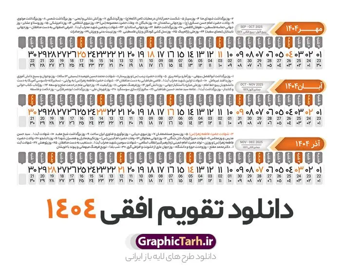 طرح تقویم افقی 1404 خام و قابل ویرایش طرح تقویم افقی 1404 خام و قابل ویرایش | فایل طرح تقویم افقی سال 1404 بصورت لایه باز و قابل ویرایش از موسسه ژئوفیزیک دانشگاه تهران دانلود فایل طرح تقویم افقی لایه باز سال 1404 قابل ویرایش و آماده قالب جدول خام تقویم خطی سال ۱۴۰۴ خام با فرمت PSD با قابلیت ویرایش در فتوشاپ همراه با تمامی تعطیلات رسمی و مناسب ها تقویم لایه باز 1404 خطی جدول تقویم 1404 بصورت خطی برای هر ماه بصورت مجزا جهت استفاده شما مشترک گرامی و مدیریت زمان، طراحی شده است، فایل تقویم سال هزار و چهارصد و چهار هجری شمسی مناسب برای استفاده در تقویم دیواری و تقویم رومیزی می باشد. طرح تقویم سال ۱۴۰۴ که هر فصل دارای رنگ مناسب است. طرح جدول تقویم افقی سال 1404 لایه باز و با قابلیت ویرایش طرح تقویم خام 1404 لایه باز با فرمت psd و قابل ویرایش در فتوشاپ ، با رزولوشن 300 و قابل تغییر سایز است. تقویم سال 1404 بصورت 12 فایل که برای هر ماه است. فایل تقویم خام سال 1404 هجری شمسی مناسب برای استفاده در تقویم دیواری و تقویم رومیزی سال 1404 و ... می باشد. نمونه فایل خام تقویم افقی سال 1404 شما می توانید با خرید اشتراک نمونه طرح تقویم 1404 را بصورت رایگان و با کیفیت چاپی دانلود کنید. گرافیک طرح مرجع تخصصی طرح های لایه باز با کیفیت و ایرانی جهت اطلاع از جدیدترین طرح های سایت و دانلود رایگان ، در کانال تلگرام گرافیک طرح عضو شوید. دانلود تقویم لایه باز سال 1404 تقویم لایه باز سال 1404 ، چندین بار ویرایش شده است و جهت اطمینان خاطر بیشتر می توانید به سایت : مرکز تقویم موسسه ژئوفیزیک دانشگاه تهران به آدرس « www.calendar.ut.ac.ir » مراجعه و فایل pdf تقویم 1404 را دریافت و بررسی نمایید. لطفا قبل از چاپ در تعداد بالا ، تقویم را کامل بررسی و سپس اقدام به چاپ کنید. در صورت بروز اشتباه در تقویم ، هیچ مسئولیتی متوجه گرافیک طرح نمی باشد. دانلود رایگان تقویم 1404 , جدول تقویم 404 , دانلود تقویم ۱۴۰۴, تقویم افقی 1404 , psd تقویم 1404 , تقویم 404 psd , تقویم 1404 , تقویم سال 1404 psd , دانلود تقویم سال ۱۴۰۴ , دانلود تقویم 404 , تقویم رومیزی ۱۴۰۴ , تقویم دیواری ۱۴۰۴ , قالب تقویم psd ۱۴۰۴ و لایه باز , تقویم | دانلود تقویم لایه باز سال 1404 هجری شمسی فایل خام تقویم سال 1404 قالب تقویم سال ۱۴۰۴ , تقویم دیواری , دانلود رایگان تقویم , دانلود جدول تقویم 1404 , فایل آماده تقویم رومیزی ۱۴۰۴ لایه باز و psd دانلود تقویم سال 04 با فرمت psd قابل ویرایش در فتوشاپ , تقویم خطی 1404 , جدول تقویم سال 1404 فتوشاپ