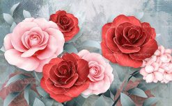دانلود فایل پوستر دیواری سه بعدی طرح گل های رز قرمز و صورتی برجسته