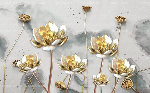 پوستر سه بعدی گل طلایی لاکچری