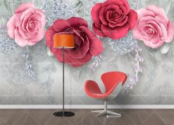 فایل پوستر دیواری سه بعدی طرح گل های رز قرمز و صورتی برجسته
