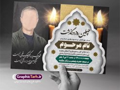 طرح اعلامیه ترحیم پدر | نمونه طرح لایه باز آگهی ترحیم چهلمین روز درگذشت پدر با فرمت PSD دانلود فایل لایه باز طرح آگهی ترحیم و اعلامیه چهلمین روز درگذشت پدر طرح لایه باز آگهی ترحیم مناسب برای مراسم درگذشت ، سوم ، چهلم ، سالگرد و ختم کاملا لایه باز و قابل ویرایش در فتوشاپ با قابلیت تغییر سایز. دارای کیفیت بسیار بالا و قابل قبول پوستر آگهی ترحیم شامل خوشنویسی انالله و اناالیه راجعون دانلود فایل لایه باز طرح اعلامیه ترحیم چهلم پدر در طرح پوستر ترحیم از تصاویر با کیفیت شمع ، گل ، قاب ، تهذیب ، کادر اسلیمی ، پرنده و  وکتور استفاده شده است. طرح اعلامیه فوت با طراحی بسیار زیبا و چشم نواز با زمینه تیره و بصورت افقی شما می توانید با خرید اشتراک نمونه طرح لایه باز اعلامیه پدر را بصورت رایگان دانلود کنید. گرافیک طرح دانلود طرح های لایه باز ایرانی با کیفیت طرح اعلامیه دانلود مجموعه فایل نمونه اعلامیه درگذشت و آگهی ترحیم لایه باز ، دانلود نمونه طرح اعلامیه آگهی ترحیم یا اعلامیهٔ فوت دعوتنامه‌ ای از جانب صاحبان عزا و اقوام نزدیک متوفی است. که برای دعوت از دوستان و آشنایان نزدیک وی به‌ منظور اطلاع رسانی مراسم ختم مرحوم تهیه و چاپ می شود. آگهی ترحیم ممکن است توسط یکی از عزاداران به‌ شکل یک اعلامیهٔ مستقل در ابعاد پوستر A4 و یا A3 چاپ و منتشر شود یا در یک روزنامه یا نشریه چاپ شود. مهم ترین کاربرد این اعلامیه‌های لایه باز، اطلاع‌رسانی از درگذشت و زمان و مکان اجرای مراسم عزاداری است. ویژگی طرح لایه باز آگهی ترحیم معمولا طرحهای آگهی ترحیم سایت گرافیک طرح با زمینه تیره در برنامه فتوشاپ با ابعاد A4 و رزولوشن 300 طراحی می شود و از المان های مذهبی همانند تذهیب، گل و مرغ و…  تصویر متوفی، متن ابراز تسلیت، تصویر شمع، غروب خورشید، کبوتر و دیگر المان هایی که فضای اندوه و غم را منتقل می کند استفاده می شود. طرح لایه باز آگهی ترحیم پدر psd , آگهی ترحیم , آگهی فوت پدر آگهی فوت, اعلامیه لایه باز, طرح لایه باز اعلامیه فوت طرح لایه باز آگهی ترحیم آماده , دانلود طرح آگهی ترحیم ,دانلود فایل لایه باز طرح آگهی ترحیم سومین روز درگذشت پدر, طرح لایه باز اگهی فوت,طرح آگهی ترحیم,آگهی ترحیم پدر,طرح لایه باز آگهی ترحیم پدر,طرح آگهی ترحیم پدر,دانلود طرح آگهی ترحیم,طرح آگهی ترحیم مرد,طرح مجلس ترحیم پدر,آگهی ترحیم پدر,آگهی ترحیم مرد,طرح psd آگهی ترحیم پدر