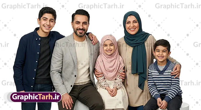دانلود عکس هوش مصنوعی خانواده ایرانی | فایل عکس با کیفیت خانواده ایرانی ساخته شده با هوش مصنوعی و با پس زمینه سفید دانلود طرح تصویر خانواده ایرانی ساخته شده با هوش مصنوعی و عکس با کیفیت خانواده پر جمعیت شامل پدر مادر محجبه و فرزندان با پس زمینه سفید و قابل ویرایش تصویر با کیفیت خانواده ایرانی برای شما که به دنبال تصاویر با کیفیت در طراحی خود می باشید. فایل عکس خاناوده با حجاب و با کیفیت بسیار بالا و با فرمت jpg دانلود عکس هوش مصنوعی خانواده ایرانی طرح تصویر با کیفیت تصویرسازی دختر ایرانی  بهمراه خانواده مناسب چاپ در ابعاد بالا می باشد. فایل عکس خاناوده ساخته شده با هوش مصنوعی AI را از سایت گرافیک طرح و از طریق لینک بالا می توانید دانلود کنید. طرح تصویرسازی خانواده ایرانی پر جمعیت شما می توانید با خرید اشتراک نمونه طرح تصویر هوش مصنوعی خانواده ایرانی را بصورت رایگان و با کیفیت بالا دانلود کنید. جهت اطلاع از جدیدترین طرح های سایت و دانلود رایگان ، در کانال تلگرام عضو شوید. گرافیک طرح مرجع تخصصی طرح های لایه باز با کیفیت و ایرانی مجموعه عکس های با کیفیت حجاب ، طرح تصویرسازی هوش مصنوعی خانوادگی ، دانلود عکس هوش مصنوعی با کیفیت بالا و مناسب چاپ دانلود عکس رایگان برای طراحی، دانلود عکس برای طراحی، عکس کارتونی باکیفیت دختر ایرانی ، عکس با کیفیت مدل زن با حجاب، عکس با کیفیت هوش مصنوعی ، دانلود تصویر خانواده و با کیفیت بالا